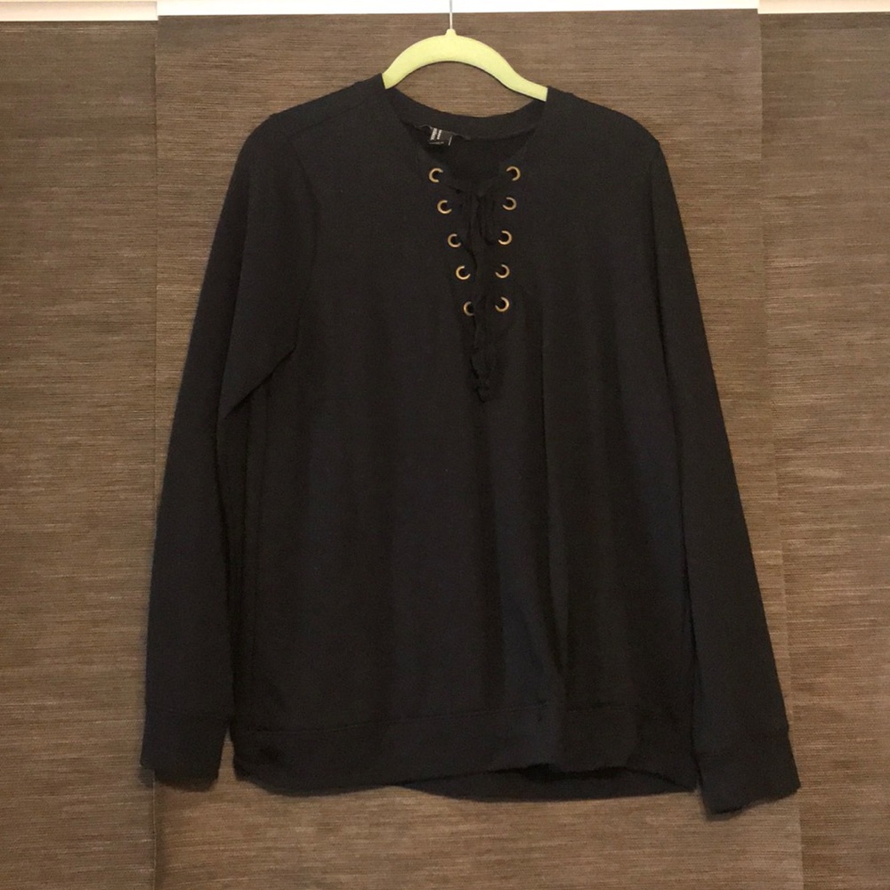 Black lace up sweater